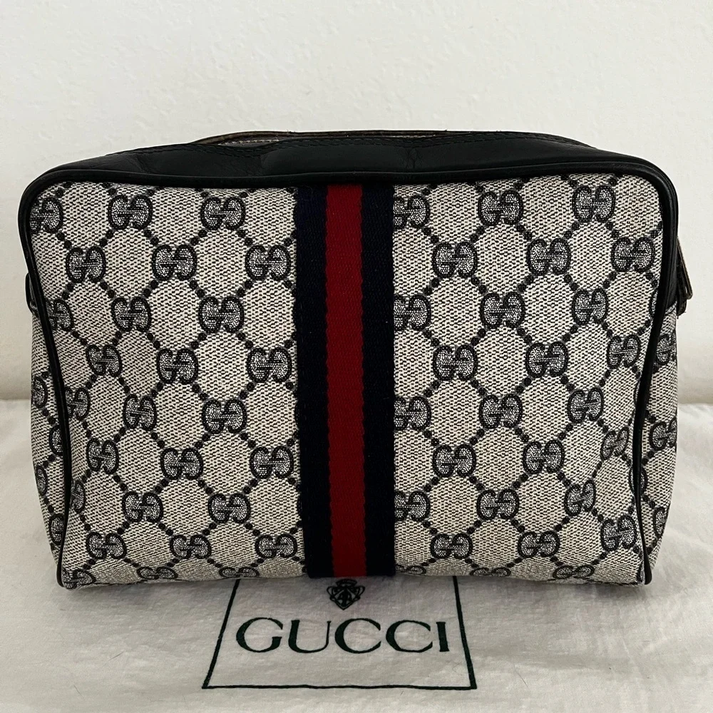 Gucci Blue GG Supreme Sherry Line Clutch Cosmetic Pouch Late1970s-84 Collectible